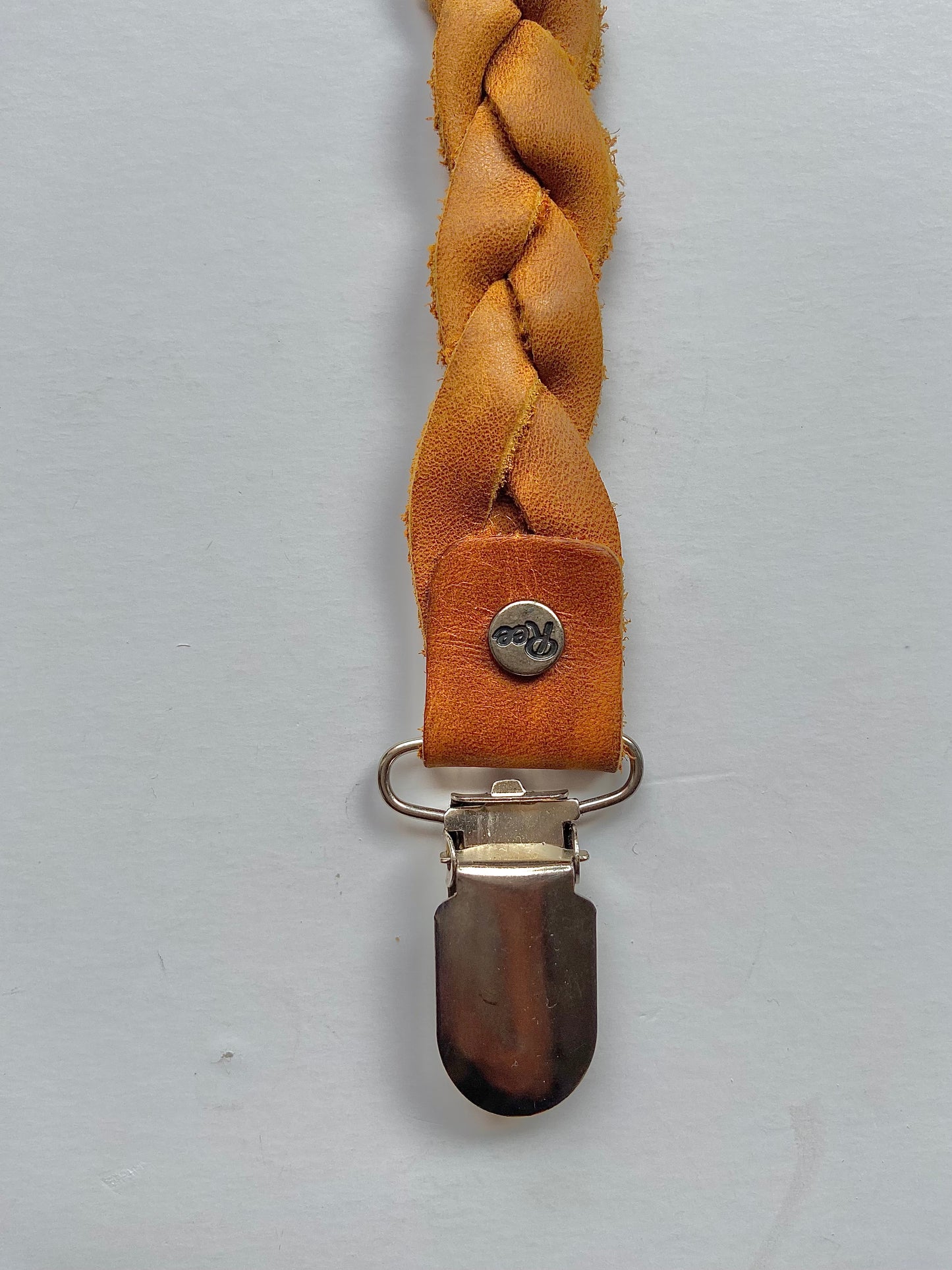 Baby genuine leather braided dummy clip