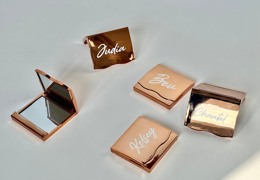 Square rose-gold compact mirror