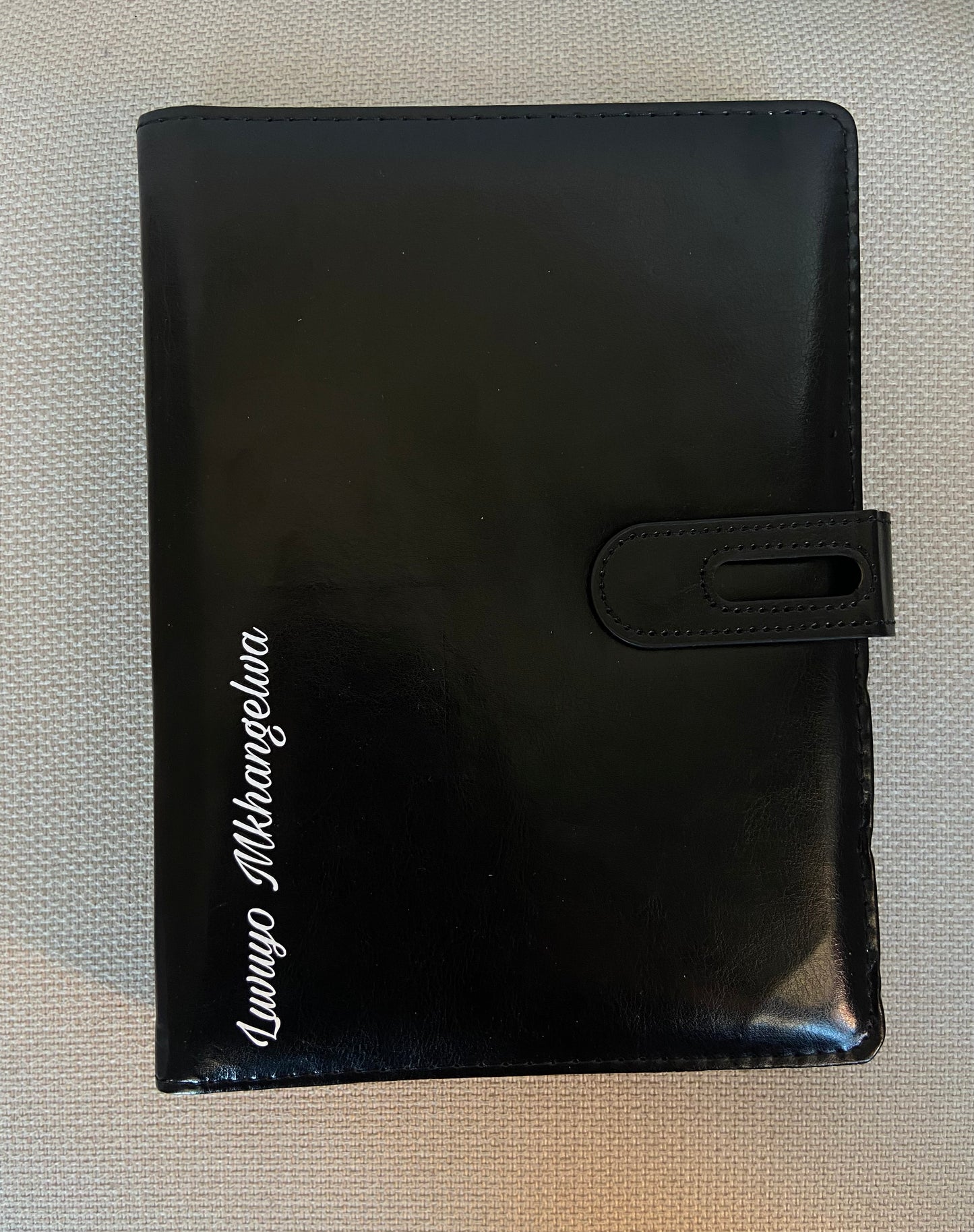 Luxury black leather bound notebook