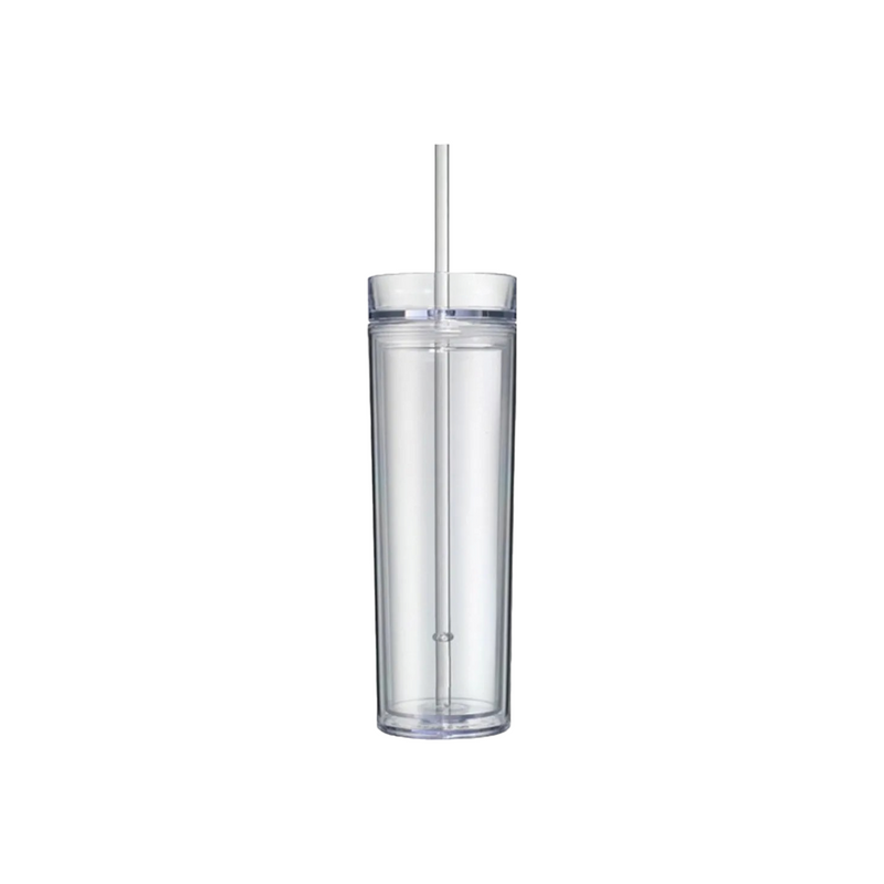 Tall clear skinny tumbler with straw