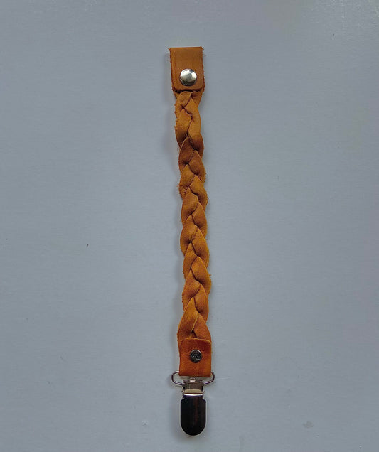 Baby genuine leather braided dummy clip