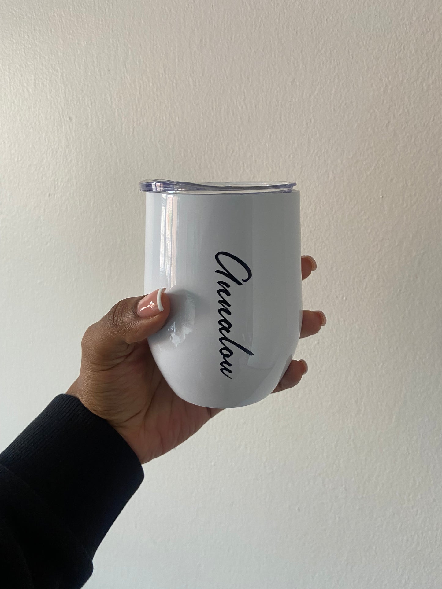 Personalized white double-wall travel wine &  coffee tumbler
