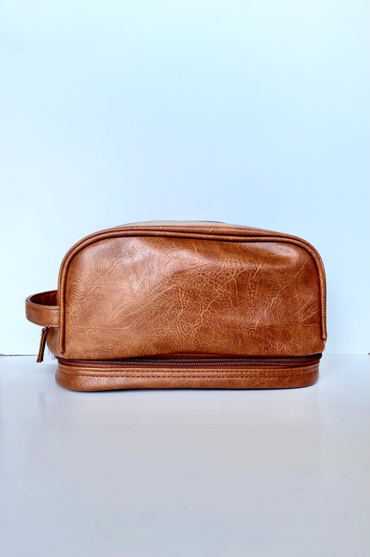 Large vegan leather brown toiletry bag