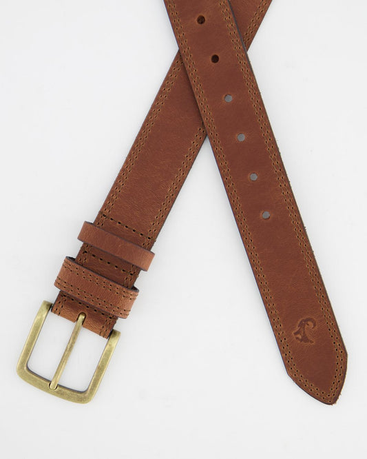 Double stitch leather belt - for him