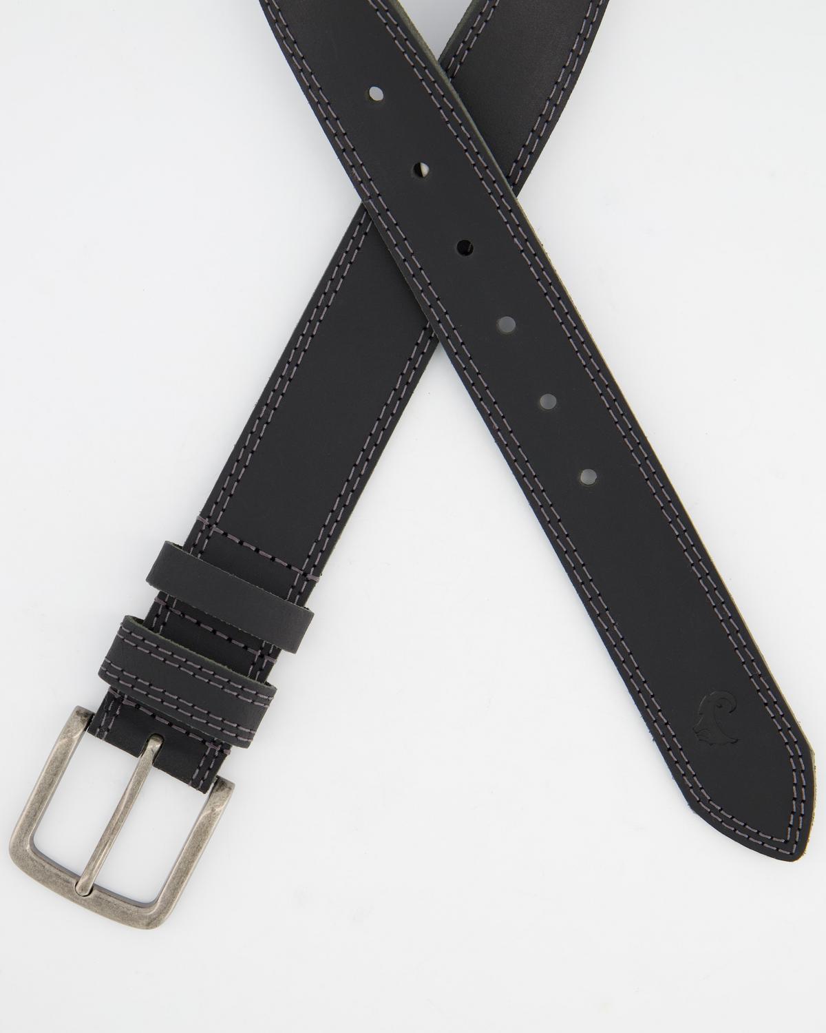 Double stitch leather belt - for him