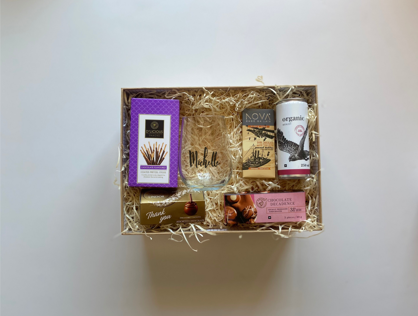 Gift box chocolate wine stemless wine glass