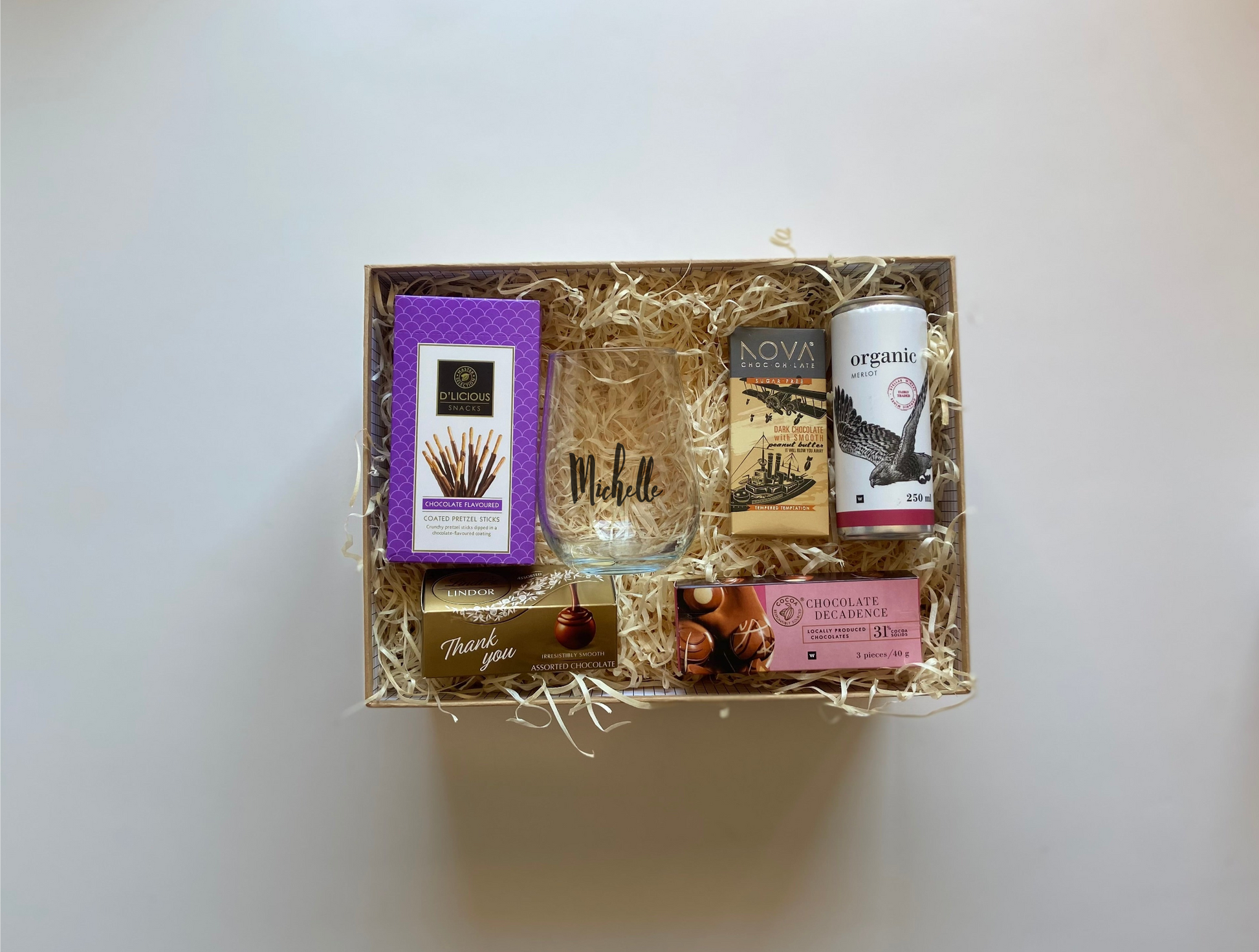 Gift box chocolate wine stemless wine glass